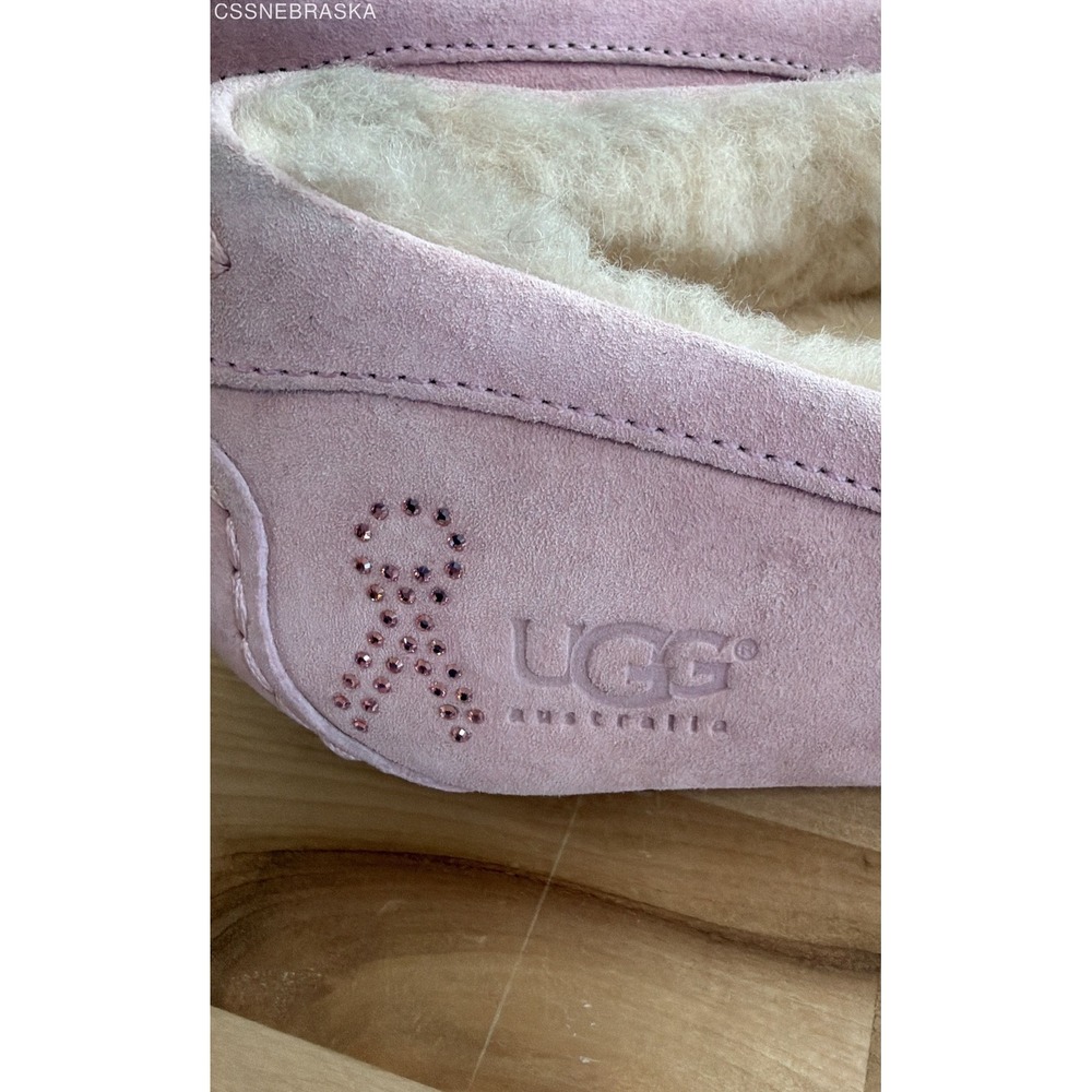 UGG Ansley Swarovski Breast Cancer Awareness Pink Suede Moccasins Women's Size 7 - Picture 8 of 9